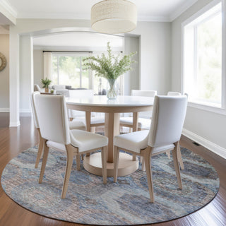 Piper Looms Chantille Panels ACN1944 Teal Machine Washable Area Rug Round Lifestyle Image Feature