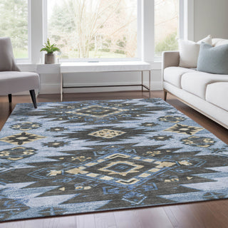 Piper Looms Chantille Tribal ACN1945 Blue Machine Washable Area Rug Lifestyle Image Feature