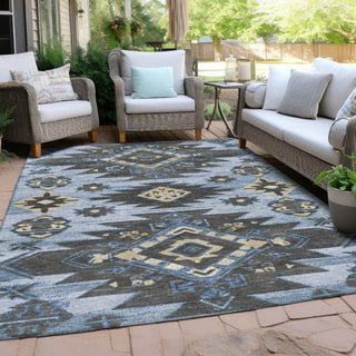 Piper Looms Chantille Tribal ACN1945 Blue Machine Washable Area Rug Outdoor Lifestyle Image Feature