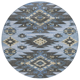 Piper Looms Chantille Tribal ACN1945 Blue Machine Washable Area Rug Round Main Image