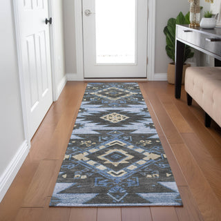 Piper Looms Chantille Tribal ACN1945 Blue Machine Washable Area Rug Runner Lifestyle Image Feature