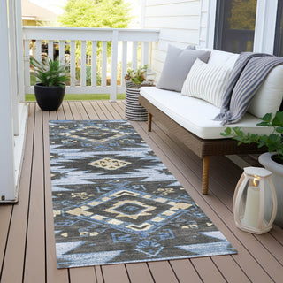 Piper Looms Chantille Tribal ACN1945 Blue Machine Washable Area Rug Runner Outdoor Lifestyle Image Feature
