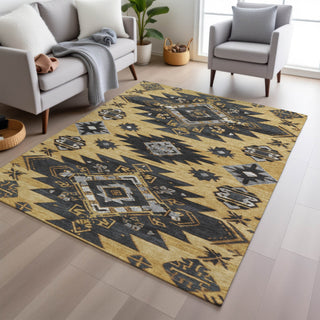 Piper Looms Chantille Tribal ACN1945 Gold Machine Washable Area Rug Lifestyle Image Feature