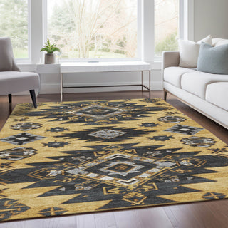 Piper Looms Chantille Tribal ACN1945 Gold Machine Washable Area Rug Lifestyle Image Feature