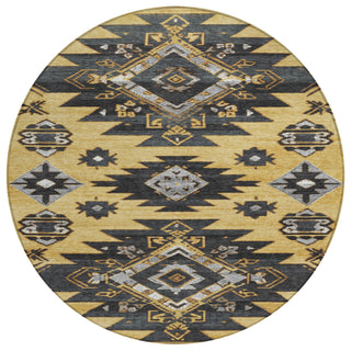 Piper Looms Chantille Tribal ACN1945 Gold Machine Washable Area Rug Round Main Image