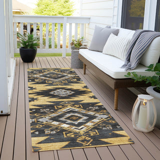 Piper Looms Chantille Tribal ACN1945 Gold Machine Washable Area Rug Runner Outdoor Lifestyle Image Feature