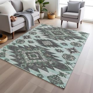 Piper Looms Chantille Tribal ACN1945 Mint Machine Washable Area Rug Lifestyle Image Feature