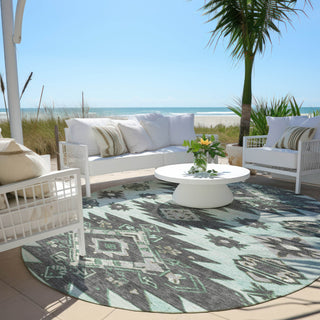 Piper Looms Chantille Tribal ACN1945 Mint Machine Washable Area Rug Round Outdoor Lifestyle Image Feature