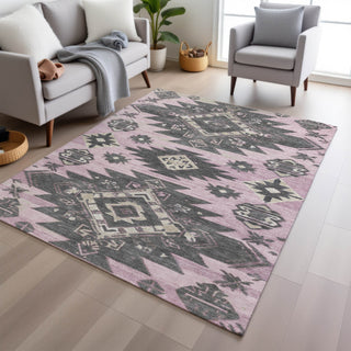 Piper Looms Chantille Tribal ACN1945 Pink Machine Washable Area Rug Lifestyle Image Feature