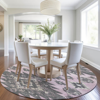 Piper Looms Chantille Tribal ACN1945 Pink Machine Washable Area Rug Round Lifestyle Image Feature