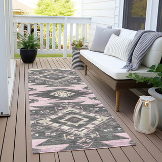 Piper Looms Chantille Tribal ACN1945 Pink Machine Washable Area Rug Runner Outdoor Lifestyle Image Feature