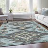 Piper Looms Chantille Tribal ACN1945 Teal Machine Washable Area Rug Lifestyle Image Feature