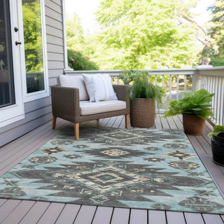 Piper Looms Chantille Tribal ACN1945 Teal Machine Washable Area Rug Outdoor Lifestyle Image Feature
