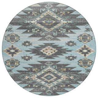 Piper Looms Chantille Tribal ACN1945 Teal Machine Washable Area Rug Round Main Image