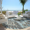 Piper Looms Chantille Tribal ACN1945 Teal Machine Washable Area Rug Round Outdoor Lifestyle Image Feature