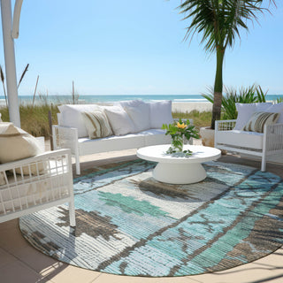 Piper Looms Chantille Tribal ACN1946 Brown Machine Washable Area Rug Round Outdoor Lifestyle Image Feature