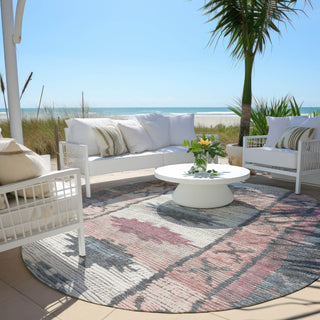 Piper Looms Chantille Tribal ACN1946 Denim Machine Washable Area Rug Round Outdoor Lifestyle Image Feature