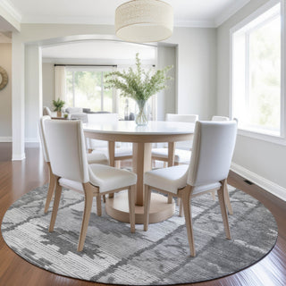 Piper Looms Chantille Tribal ACN1946 Gray Machine Washable Area Rug Round Lifestyle Image Feature