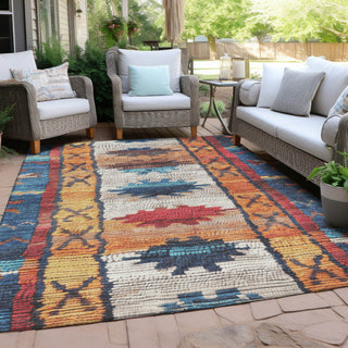 Piper Looms Chantille Tribal ACN1946 Navy Machine Washable Area Rug Outdoor Lifestyle Image Feature