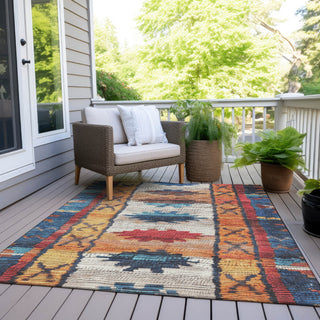 Piper Looms Chantille Tribal ACN1946 Navy Machine Washable Area Rug Outdoor Lifestyle Image Feature