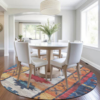 Piper Looms Chantille Tribal ACN1946 Navy Machine Washable Area Rug Round Lifestyle Image Feature