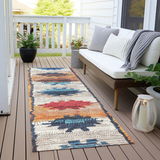 Piper Looms Chantille Tribal ACN1946 Navy Machine Washable Area Rug Runner Outdoor Lifestyle Image Feature