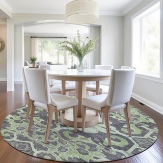 Piper Looms Chantille Global ACN1947 Aloe Machine Washable Area Rug Round Lifestyle Image Feature