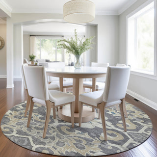 Piper Looms Chantille Global ACN1947 Beige Machine Washable Area Rug Round Lifestyle Image Feature