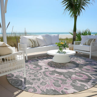 Piper Looms Chantille Global ACN1947 Pink Machine Washable Area Rug Round Outdoor Lifestyle Image Feature