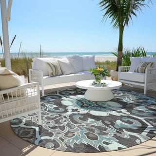 Piper Looms Chantille Global ACN1947 Teal Machine Washable Area Rug Round Outdoor Lifestyle Image Feature