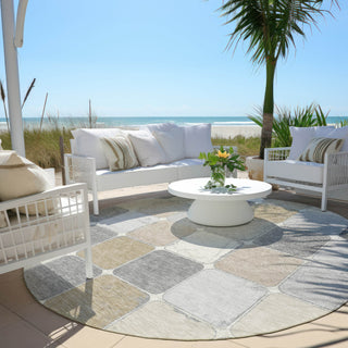Piper Looms Chantille Geometric ACN1948 Beige Machine Washable Area Rug Round Outdoor Lifestyle Image Feature