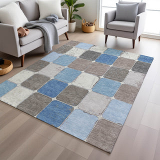 Piper Looms Chantille Geometric ACN1948 Blue Machine Washable Area Rug Lifestyle Image Feature
