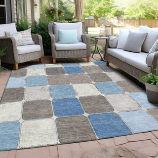 Piper Looms Chantille Geometric ACN1948 Blue Machine Washable Area Rug Outdoor Lifestyle Image Feature