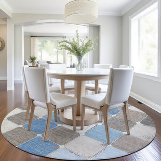 Piper Looms Chantille Geometric ACN1948 Blue Machine Washable Area Rug Round Lifestyle Image Feature