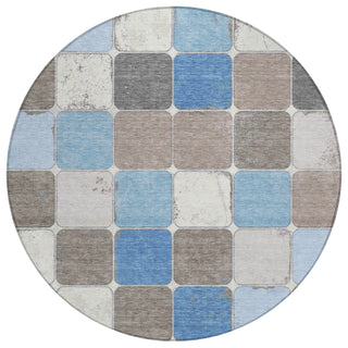 Piper Looms Chantille Geometric ACN1948 Blue Machine Washable Area Rug Round Main Image