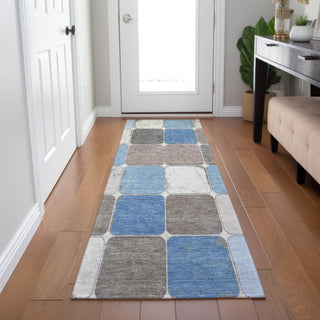Piper Looms Chantille Geometric ACN1948 Blue Machine Washable Area Rug Runner Lifestyle Image Feature