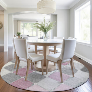 Piper Looms Chantille Geometric ACN1948 Blush Machine Washable Area Rug Round Lifestyle Image Feature