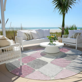 Piper Looms Chantille Geometric ACN1948 Blush Machine Washable Area Rug Round Outdoor Lifestyle Image Feature