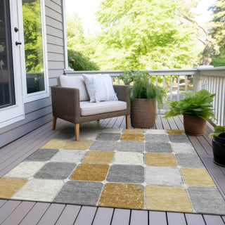 Piper Looms Chantille Geometric ACN1948 Gold Machine Washable Area Rug Outdoor Lifestyle Image Feature