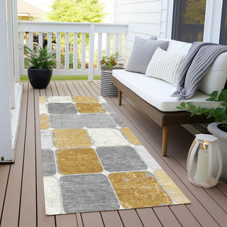 Piper Looms Chantille Geometric ACN1948 Gold Machine Washable Area Rug Runner Outdoor Lifestyle Image Feature