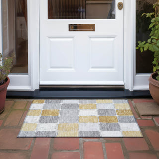 Piper Looms Chantille Geometric ACN1948 Gold Machine Washable Area Rug Scatter Outdoor Lifestyle Image Feature