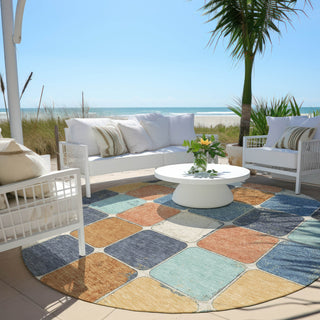 Piper Looms Chantille Geometric ACN1948 Rust Machine Washable Area Rug Round Outdoor Lifestyle Image Feature