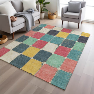 Piper Looms Chantille Geometric ACN1948 Teal Machine Washable Area Rug Lifestyle Image Feature