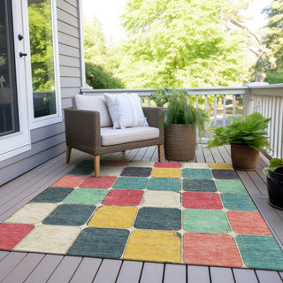 Piper Looms Chantille Geometric ACN1948 Teal Machine Washable Area Rug Outdoor Lifestyle Image Feature