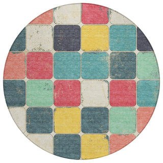 Piper Looms Chantille Geometric ACN1948 Teal Machine Washable Area Rug Round Main Image