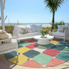 Piper Looms Chantille Geometric ACN1948 Teal Machine Washable Area Rug Round Outdoor Lifestyle Image Feature