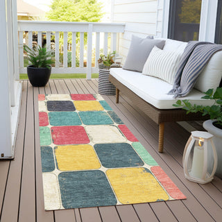 Piper Looms Chantille Geometric ACN1948 Teal Machine Washable Area Rug Runner Outdoor Lifestyle Image Feature