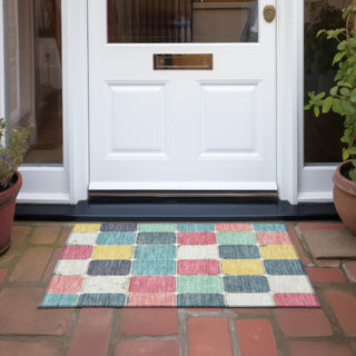Piper Looms Chantille Geometric ACN1948 Teal Machine Washable Area Rug Scatter Outdoor Lifestyle Image Feature