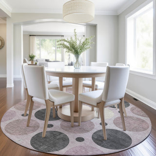 Piper Looms Chantille Geometric ACN1949 Blush Machine Washable Area Rug Round Lifestyle Image Feature
