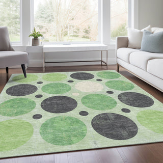 Piper Looms Chantille Geometric ACN1949 Green Machine Washable Area Rug Lifestyle Image Feature